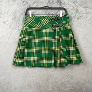 Green Tartan Kilt Plaid Pleated‎ Buckle Skirt Size 32 Scottish Festival Heritage